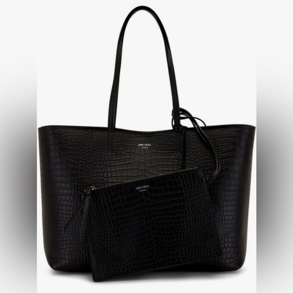 Jimmy Choo Black Croc-Embossed Leather Large Tote with Charm - Picture 2 of 12